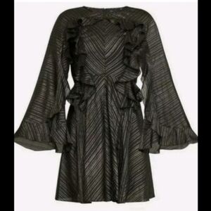 BCBG MAXAZRIA SIZE M Metallic Stripe Ruffle Bell Sleeve Dress NWT MSRP $348